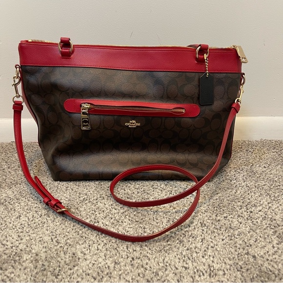 Coach red and brown monogram Tyler tote - Picture 1 of 3
